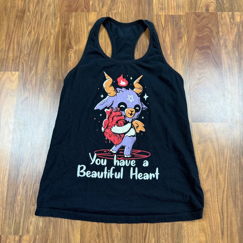 TeeTurtle Baphomet You Have a Beautiful Heart Black Racerback Tank Top Medium